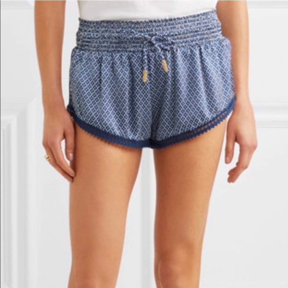 Paloma Blue silk-satin crochet trimmed shorts